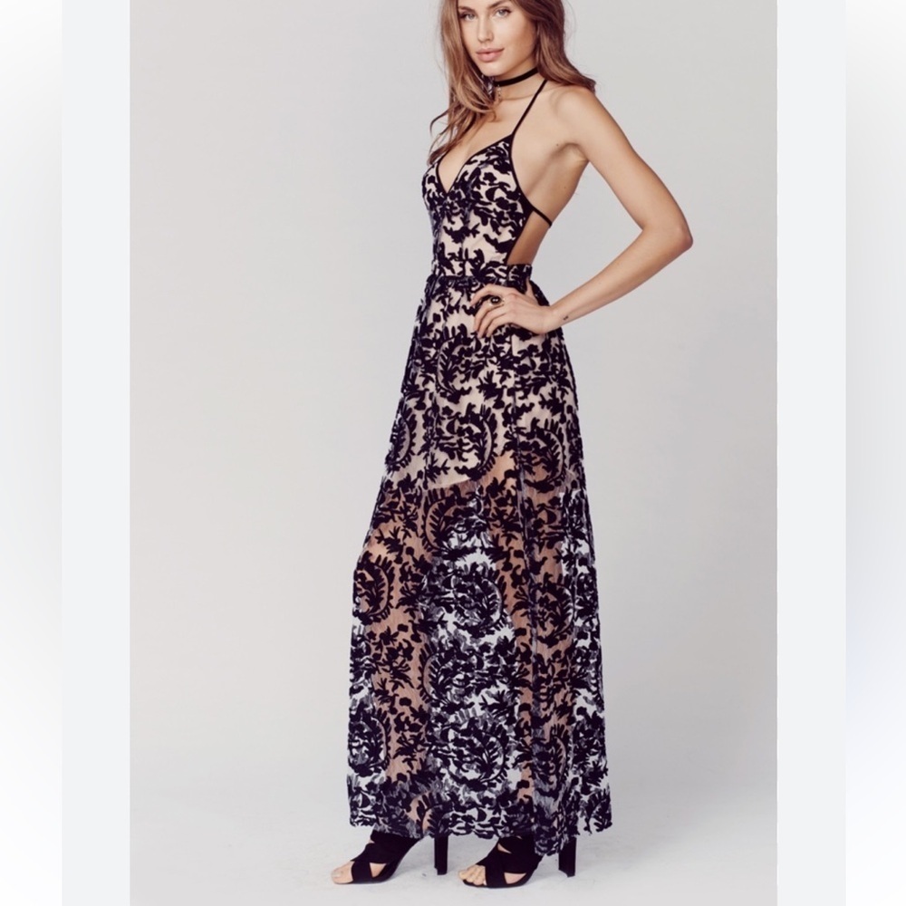 NWT NBD REVOLVE black lace sexy backless maxi dress